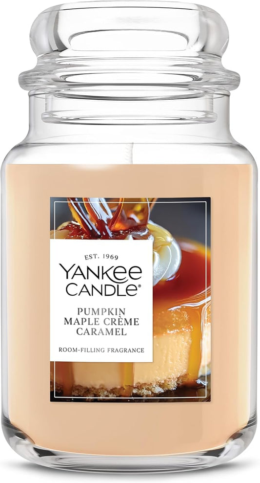 Yankee Candle Pumpkin Maple Crème Caramel, Holiday Scented Candle, 22oz Large Jar with up to 150 Hour Burn Time, Giftable