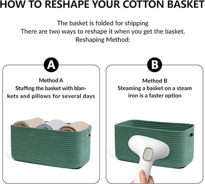 MiniArk Large Storage Baskets for Organizing, Closet Shelf Baskets for Clothes Blanket Towels, Baby Nursery, Toy Bins Box, Woven Rope Baskets, 17 x 13 x 7.5”, 4 Packs Green