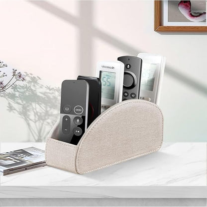 Remote Control Holder Leather 5 Rooms Desk Organizer and Decorations for Living Room, Bedside Storage Remotes Caddy for TV Controllers/ Makeup Brush Pen/ Office Stationery/ Art Supplies/ Eyeglasses