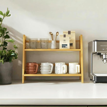 Coffee Station Organizer, Mug Holder Countertop, Kitchen Counter Shelf for Tea Coffee Bar Accessories, Matcha Stand, Cup Display, Condiment Storage Rack (patent pending)