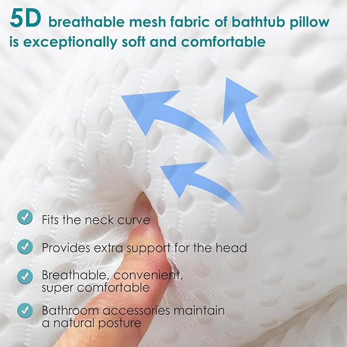 Bath Pillows for Tub,Luxury Bath Pillow for Neck and Back Support-with Comfortable Breathable Cotton 6 Non-Slip Suction (Extra Thick Style)