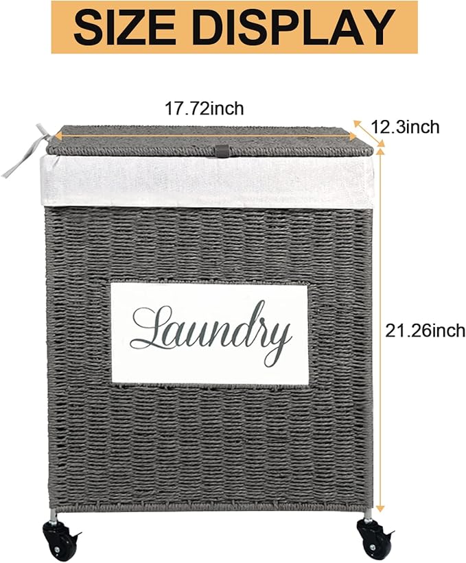 Mxfurhawa Laundry Basket, Heavy Duty Cotton Liner Laundry Storage Hamper with Handles, Collapsible Clothes Wire Basket Organizer Laundry Bag (89GY-H)