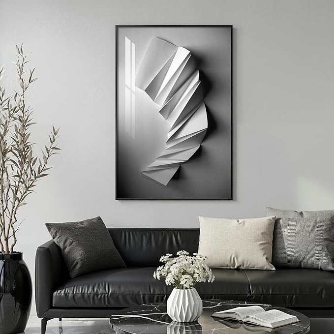 Framed Black and White Abstract Wall Art, Modern Minimalist Prints Paintings Artwork for Walls, Contemporary Gray Geometric shape Pictures for Living Room Dining Bedroom Hallway Wall Decor 24x36 In
