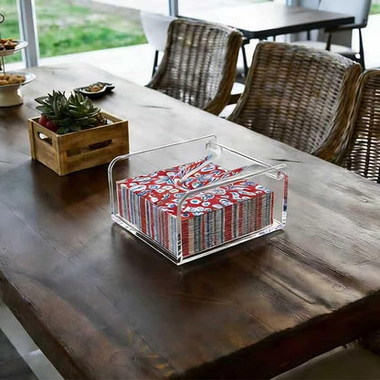 Clear Acrylic Gravity-Fed Napkin Holder with Weighted Arm, 6.5x6.5 Inch - Keeps Napkins in Place, Stable for Outdoor Dining Table & Patio