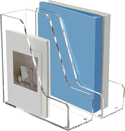 SANRUI 2 Pack Acrylic Magazine File Holder, Vertical File Sorter Holders Desk Organizer, Clear Folder Organizer Document Rack for Office Desktop, Home Workspace, 8.66inx8.46inx3.15in