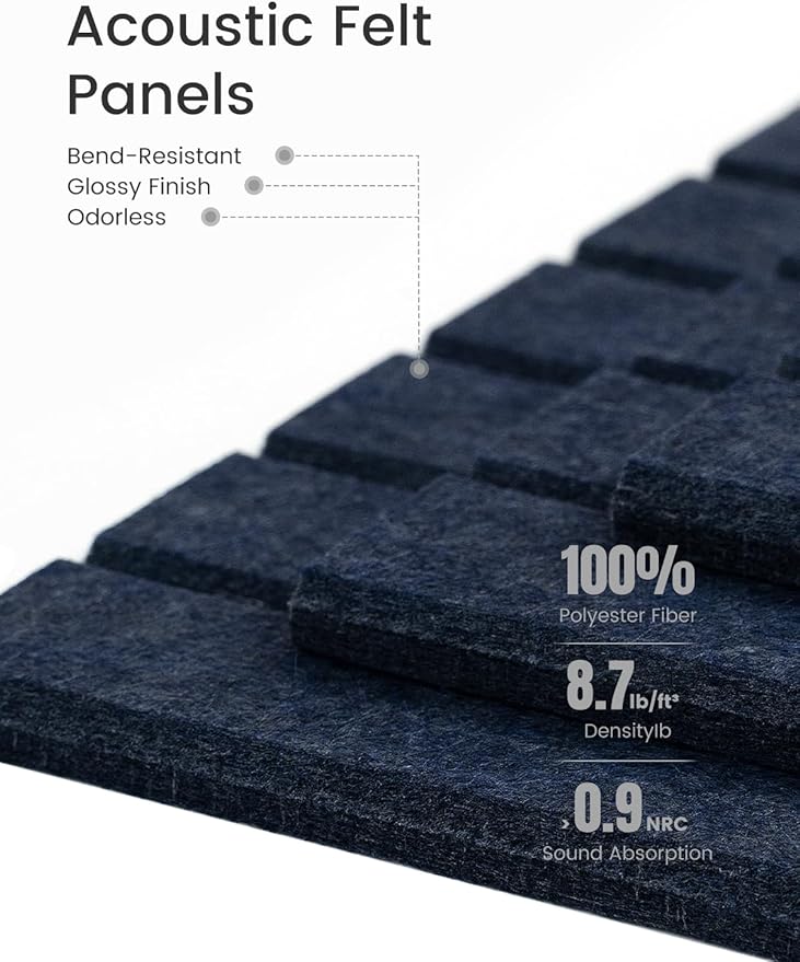 Fluxynara Felt Bulletin Board Tiles -28"x18" with 40 Adhesive Tabs, Cork Board Alternative for Office Decor, Push Pin Board Wall Organizer 6-Pack (Navy Blue)