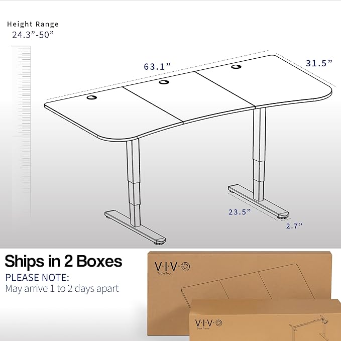 VIVO Electric 63 x 32 in Dual Motor Standing Desk, Memory Height Adjustment, 2B Series, Dark Walnut Top Black Frame, DESK-KIT-2B1D