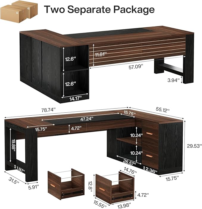 Tribesigns 78" L Shaped Executive Desk, Large Office Computer Desk with Drawers and Lateral File Cabinet, Modern Business Furniture Workstation with Storage Shelves for Home Office
