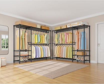VIPEK V2 Plus Heavy Duty Clothes Rack, Portable Metal Clothing Racks with 4 Tiers Adjustable Wire Shelving & 3 Hanging Rods, Freestanding Closet Rack, Max Load 886LBS, Black