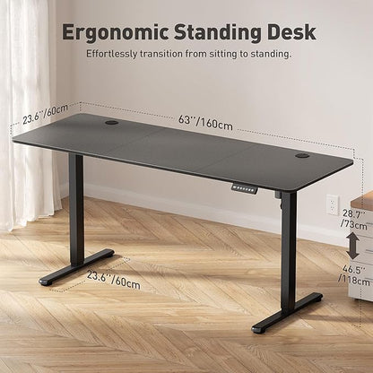 Electric Standing Desk Adjustable Height 63 x 24 Inch, Large Sit Stand Desk, Stand up Desk for Home Office, Computer Workstation (Spliced Desktop,Carbon Fiber Black)
