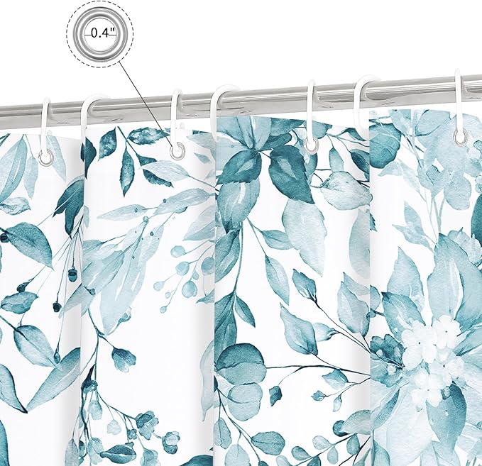 Gibelle Small Stall Shower Curtain 36 x 72, Narrow Half Spa Blue Floral Shower Curtain for Bathroom, Watercolor Plant Eucalyptus Leaves Fabric Shower Curtain Set