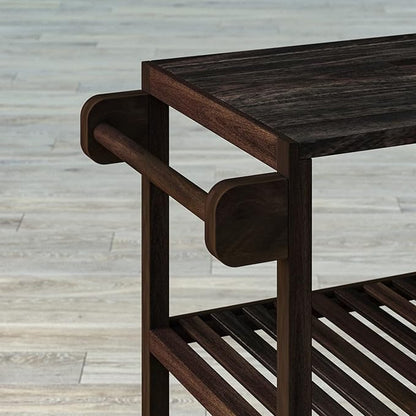 Interbuild 3 Tier Acacia Hardwood Kitchen Cart, Portable Rolling Trolley Cart Kitchen Storage Utility Cart with Towel Rack (Espresso)