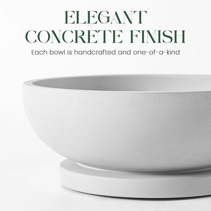 Decorative Concrete Fruit Bowl for Kitchen Counter – Elegant Pedestal Bowl with Smooth Finish for Home Decor | Handcrafted Key Bowl for Entryway Table, Coffee Table | 10.5in W x 4.25in L