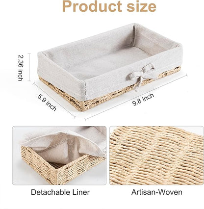Bathroom Tray Wicker Toilet Paper Basket Toilet Tank Trays for Countertop Storage Behind Bathroom Tray Organizer Toilet Tank Top Basket Suitable for Any Home Décor Style (9.8x5.9x2.36 In, Beige)