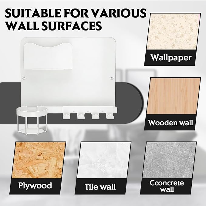 Floating Bedside Wall Shelf Organizer with Remote Control Holder;Metal Adhesive Wall Mount Nightstand Shelf for Bedroom;Dorm Room Essentials;Bed Shelf for Phone,Earphone,Kindle (White)