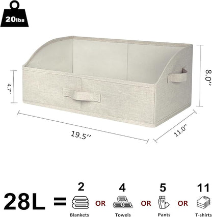 WUIKE Trapezoid Storage Bins for Closet Organizers and Storage, Fabric Closet Bins with Handles, Foldable Storage Baskets for Clothes, Purse, Blanket, Line Beige, Extra Large, 3-Pack