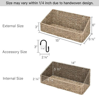 StorageWorks Woven Wall Baskets for Storage, Seagrass Baskets for Shelf, Wall Storage for Kitchen and Bathroom, Hanging Baskets for Organizing, 2 Pack