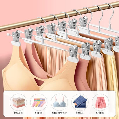 14Inch Clothes Pants Hangers with Wide Clips 50 Pack,Non-Slip Adjustable Skirt Hanger for Women,Space-Saving Heavy Duty Men Hangers for Pants,Trousers,Jeans,Shorts,White