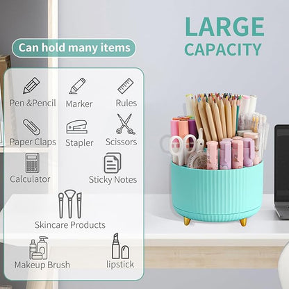 Camelmother Pen Holder For Desk With 5 Slots 360°Rotating Pencil Holder Makeup Organiezr Teacher Supplies Office decor (blue)