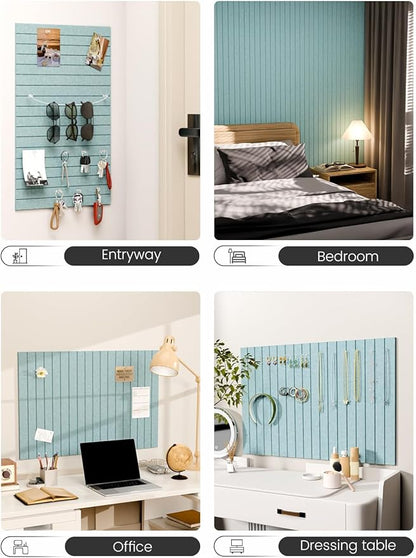 Fluxynara Felt Bulletin Board Tiles -28"x18" with 40 Adhesive Tabs, Cork Board Alternative for Office Decor, Push Pin Board Wall Organizer 6-Pack (Teal Blue)
