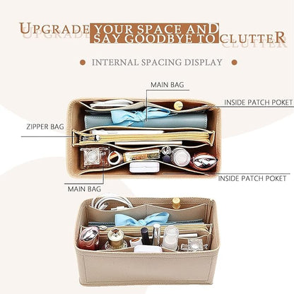 Purse Organizer Insert For Birkin 35 Bag, Felt Insert Organizer With Zipper, Large Capacity,Women’s Handbags Shaper (35,Beige)