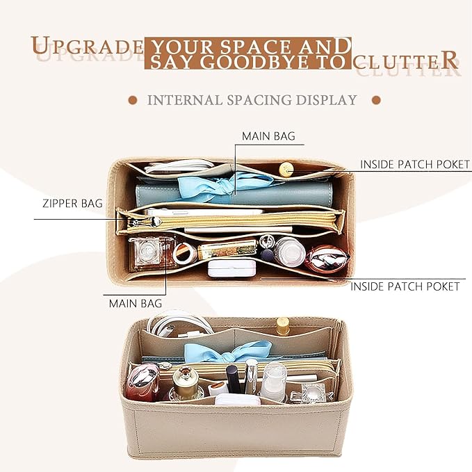 Purse Organizer Insert For Birkin 30 Bag, Felt Insert Organizer With Zipper, Large Capacity,Women’s Handbags Shaper (30,Beige)