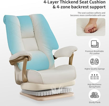 Big and Tall Executive Office Chair with Footrest, 400LBS Capacity Ergonomic High-Back Desk Office Chair with Lumbar Support, Padded Armrests & Thick Cushion, White PU Leather Chairs