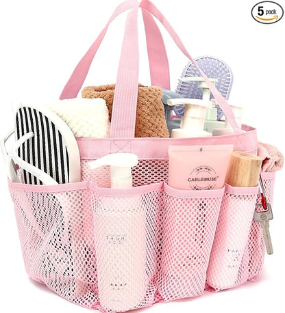 GYEUKHAM Mesh Shower Caddy Portable for College Dorm, Quick Dry Hanging Shower Bag with 8 Pockets, Bathroom Tote Organizer for Gym, Travel, Camping, Pink