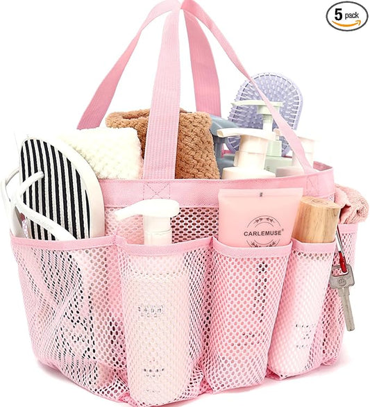 GYEUKHAM Mesh Shower Caddy Portable for College Dorm, Quick Dry Hanging Shower Bag with 8 Pockets, Bathroom Tote Organizer for Gym, Travel, Camping, Pink