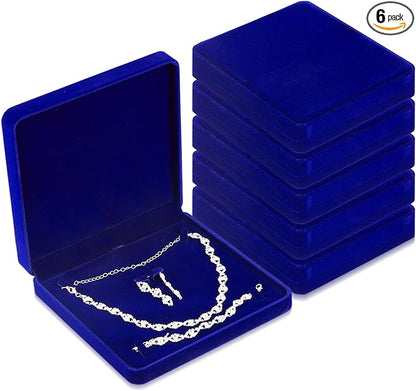 Yinkin 6 Pcs Velvet Jewelry Set Box Jewelry Display Case Earring Ring Bracelet Necklace Gift Box Pearl Necklace Storage Case for Mother's Day Wedding Travel Anniversary(Royalblue)