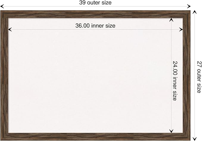 Amanti Art White Cork Board for Wall, 27x39 Vision Board with Brown Wood Frame, Large Corkboard Office Decor for Home Organization, Rustic Farmhouse Corkboard Pinboard to display items for home