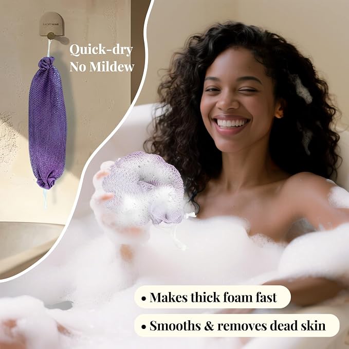 African Net Sponge Authentic-4 Packs African Exfoliating Net Sponge,Bath Sponges for Shower,42 inch Long for Normal to Sensitive Skin, Body Exfoliator Shower(Lightpurple,Purple,Mint Green,Dark Green)