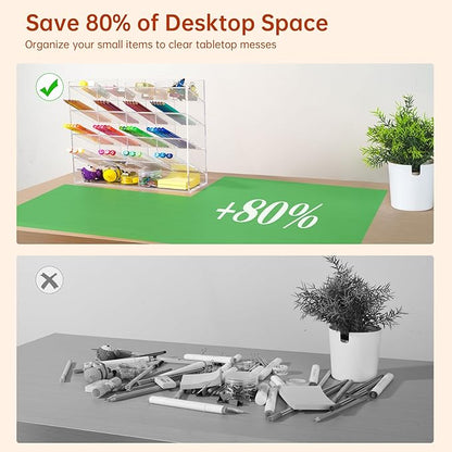 BEYGORM Acrylic Vertical Marker Organizer for 200 Markers with 17 Compartments, Clear Angled Pen & Pencil Holder, Large Desk Stationery & Art Supply Storage for Office & School (13 x 10.2 x 4 Inch)