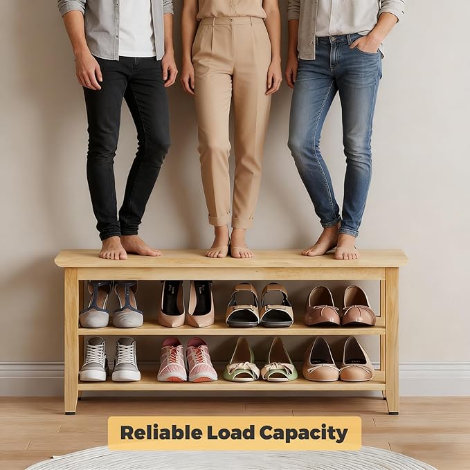 Wood Shoe Bench for Entryway,Bench with Shoe Rack,Storage Shoe Organizer for Hallway,Living Room,Bedroom (Natural, 39.37''W×11.81‘’D×17.71‘’H)