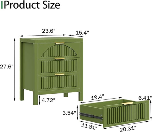 6 Drawer Dresser, Farmhouse Fluted Chest of Drawers, Wooden End Table, Mid- Century Modern Bedroom Nightstand Side Table for Bedrooms, Closets, Hallways, and Entryways, Green X2