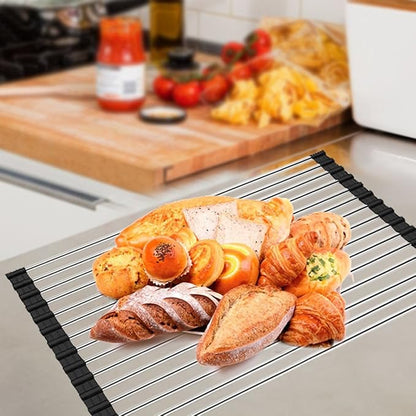 Ahyuan Roll up Dish Drying Rack Over The Sink Kitchen Roll up Sink Drying Rack Stainless Still Portable Drainer Foldable Dish Rack (Black, 17.8''X11.8'')