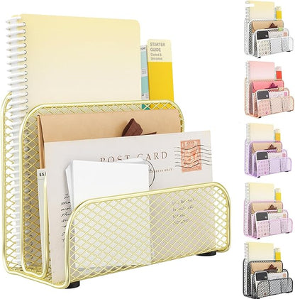 gianotter Mail Organizer Countertop, Metal File Holder with 3-Slot, Gold Desk Accessories for Office (Gold)