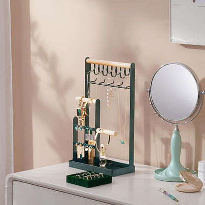ProCase Jewelry Stand Holder Organizer, 5-Tier Necklace Holder with Ring Tray, 15 Hooks Necklaces Hanging Small Jewelry Display Storage Tower Tree for Bracelets Earrings Watches -Large, Green