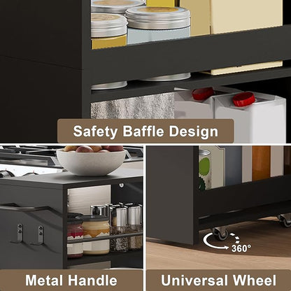 ChooChoo 4-Tier Slim Storage Cart with Handle, 7.87" W Rolling Utility Cart on Universal Wheels, Kitchen Cart Mobile Shelving Organization for Laundry Room, Bathroom & Narrow Places, Black
