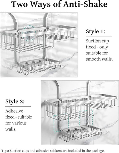 YASONIC Never Rust Shower Caddy Hanging, Aluminum Shower Racks for Inside Shower, 3-Tier Shower Organizer Hanging Over Shower Head with Hooks and Soap Holder, Silver