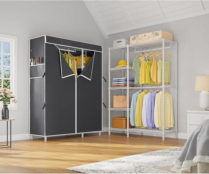 VIPEK V7C Garment Racks with Cover Portable Closets for Hanging Clothes, Heavy Duty Clothes Rack with Shelves Metal Closet Wardrobe, Max 670lbs, White Rack with Black Upgraded Polyester Cover