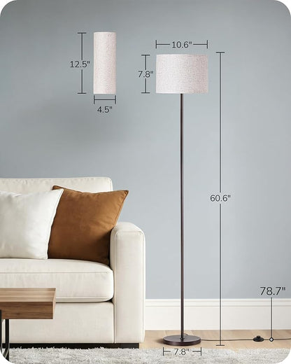 EDISHINE Minimalist Floor Lamp with 2 Shades, Adjustable Brightness & Color Temperature, Remote Control, Dimmable Modern Standing Lamp for Living Room, Bedroom, E26, A19 Bulb Included, Brown