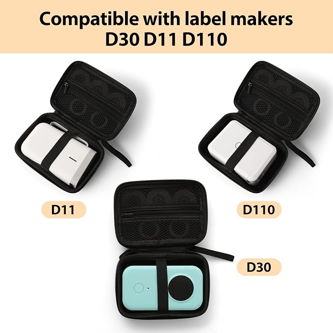 TUGUAI Label Maker Case Compatible with Phomemo D30 JADENS D110 NiiMbot D11 SUPVAN E10 Label Maker Printer, Organizer for Labels Makers Tape, Charging Cable (Box Only, Black)