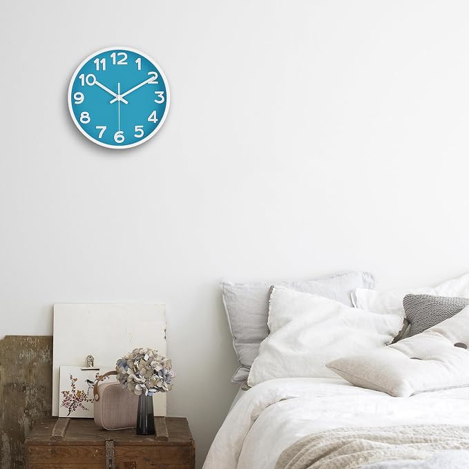HIPPIH Wall Clock 2 Pack, 10 Inch Modern Wall Clocks Battery Operated, Non Ticking Silent Wall Clock, Simple Small Analog Wall Clock for Living Room, Bedroom, Kitchen, School, Office, Blue