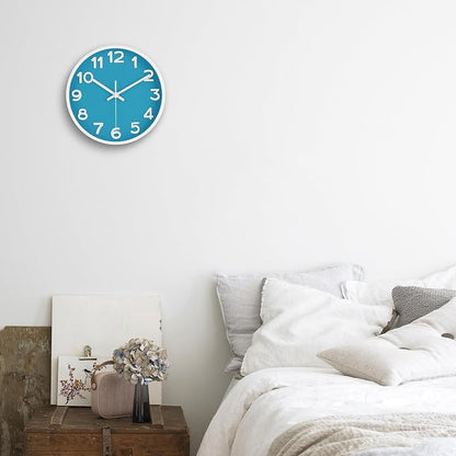 HIPPIH Wall Clock 2 Pack, 10 Inch Modern Wall Clocks Battery Operated, Non Ticking Silent Wall Clock, Simple Small Analog Wall Clock for Living Room, Bedroom, Kitchen, School, Office, Blue