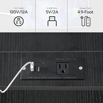 HOOBRO End Table with Charging Station, Narrow Side Table, Nightstand with 2 Non-Woven Drawers, Slim Sofa Side Table, for Small Spaces, Living Room, Bedroom, Black BB486UBZ01