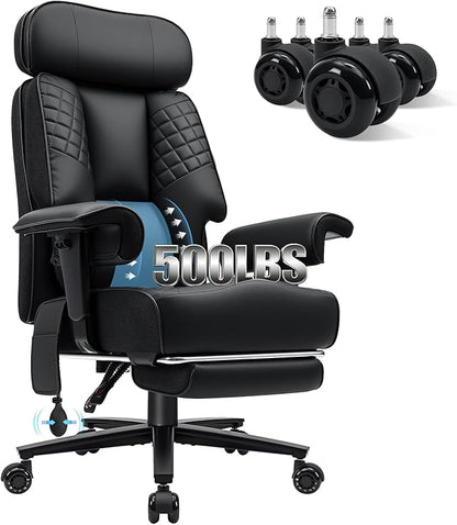 HOFFREE Big and Tall Office Chair 500lbs for Heavy People Executive Office Desk Chair with Wide Seat PU Leather Computer Chair with Adjustable Lumbar Support Black