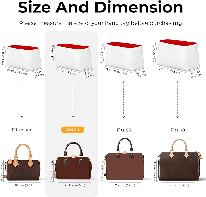 Handbag Organizer Insert for LV Speedy 20, Custom Fit Inside Premium Rogue Coeur Lightweight Water Resistant Purse Insert