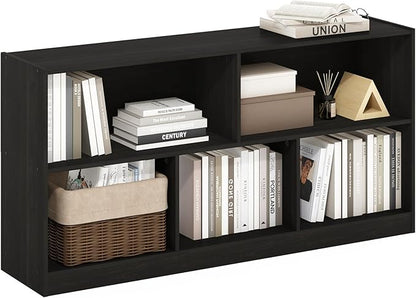 Furinno DALY Book Shelf, 5-Cube Bookshelf, Horizontal Cube Storage Organizer Bookcasde, 10.9 x 47.2 x 23.6, for Living Room, Bedroom, Home Office, Espresso