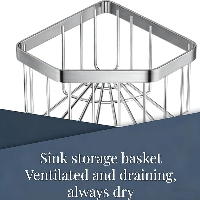 304 Stainless Steel Corner Sink Caddy，Movable Suction Cup Sponge Holder with Strong Suction Cups, Sink Organizer with Soap Dish for Kitchen and Bathroom